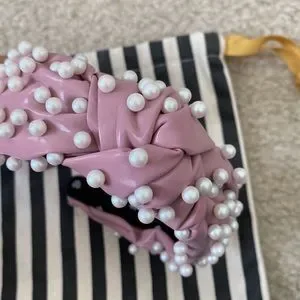 Lele Sadoughi Faux Leather Mauve Headband with Pearls Lele Sadoughi | Accessories | Lele Sadoughi Mauve Faux  main image 4